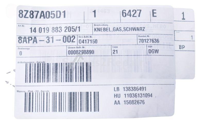 Control Knob - 140198832051 Knob Gas Black [Electrolux Aeg]